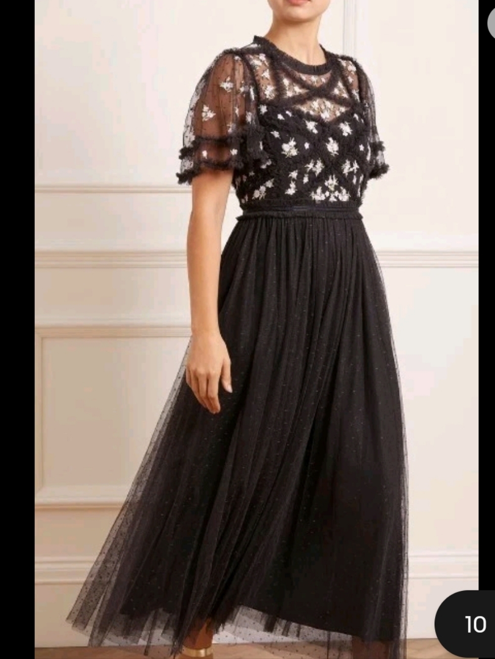 BHLDN Needle & Thread Black Floral Embroidered Midi Dress size US 10 $398